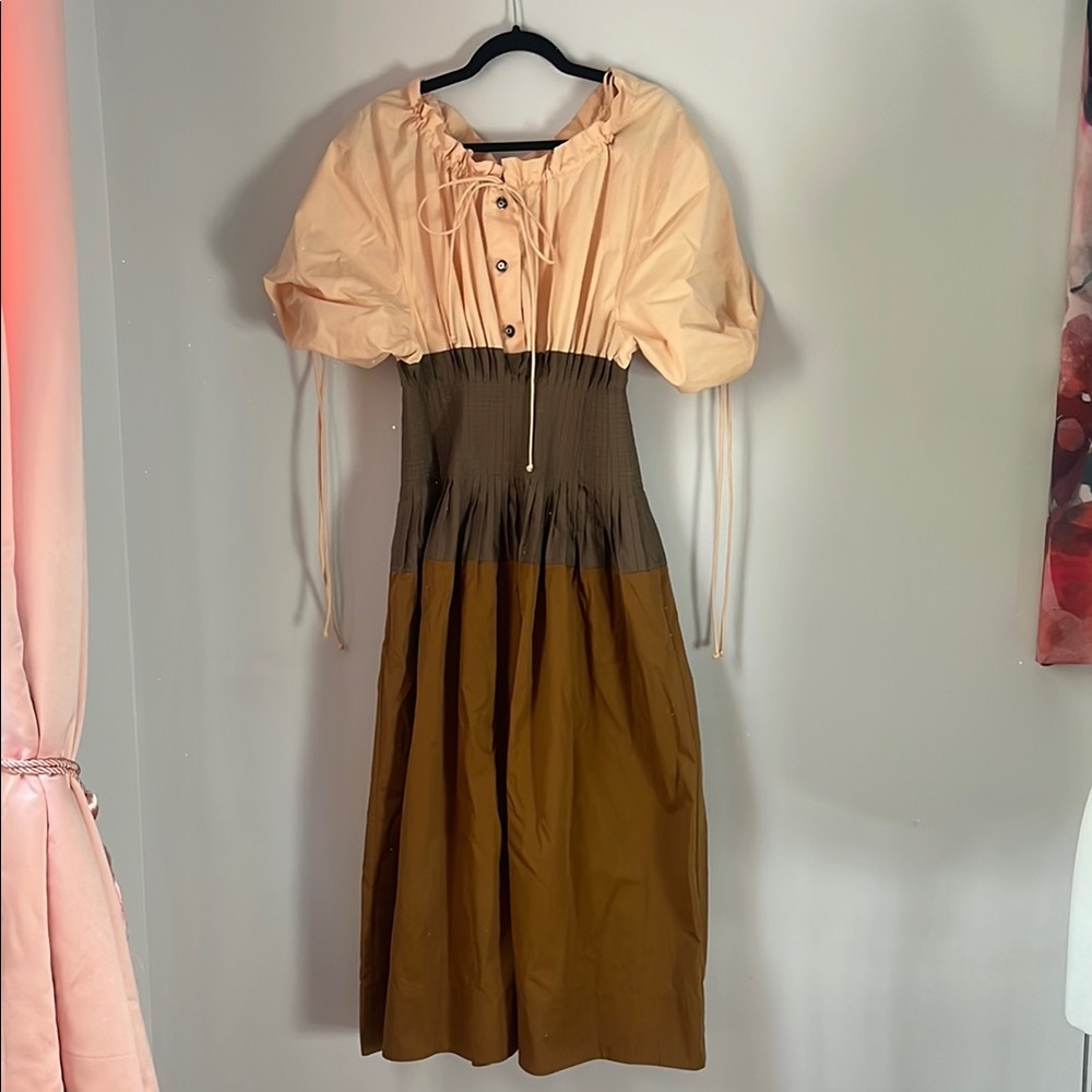 Tory Burch Peach and Brown Long Sleeve Dress